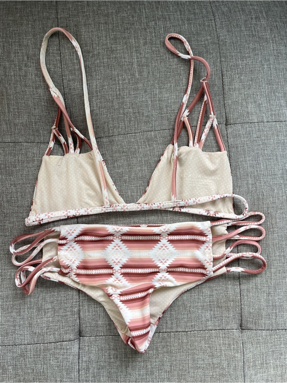 Acacia Swim Pink Aztec Striped Bikini Top Bottom Set XS Brazilian - Picture 3 of 8